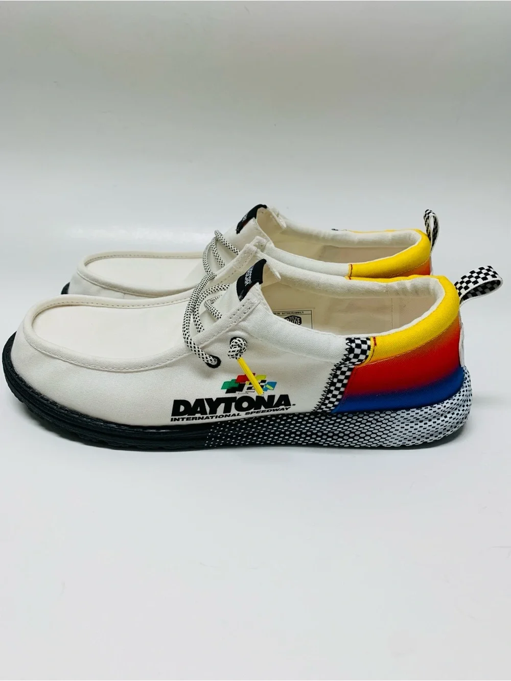 HEYDUDE x NASCAR Wally Daytona Slip-On Men's Shoes Size 10 White Multi Color